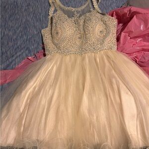 Gold Ruffled Tiered A-line Prom Dress